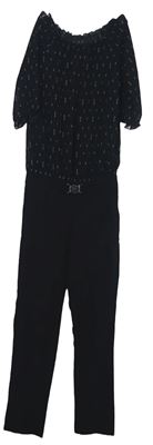 Dámský černý vzorovaný kalhotový overal s lodičkovým výstřihem Blind Date 