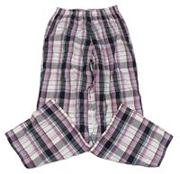 Bielo-čierno-ružovo-modré kockované pyžamové nohavice Schiesser