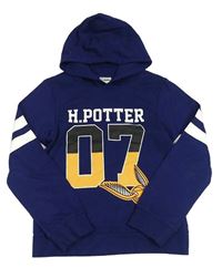 Tmavomodrá mikina s číslem Harry Potter a kapucí 
