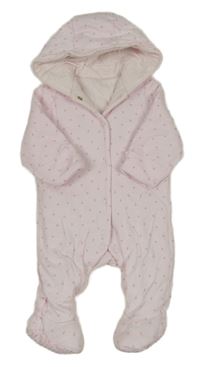 Světlerůžová bavlněná zateplená kobminéza so srdiečkami a kapucňou Mothercare