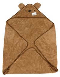 Nové - Hnedá chlpatá zavinovací deka s -kapucí medvěď