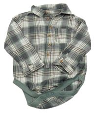 Bielo-kaki-sivé kockované flanelové košeľové body George