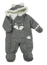 Šedá šusťáková zimní kombinéza s liškou a kapucí 
