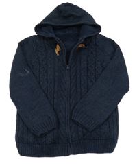 Tmavomodrý zateplený propínací svetr s kapsou s kapucí LC Waikiki