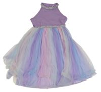 Fialovo-farebné šaty s tylovou sukní Shein