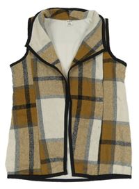 Hnedo-bielo-sivá kockovaná vesta Shein