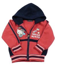 Ružovo-tmavomodrá fleecová prepínaci mikina s Hello Kitty a kapucňou