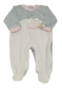 Šedo-pruhovaný sametový overal s obrázkem 