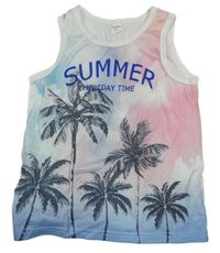 Bielo-ružovo-modré tielko s palmami Shein