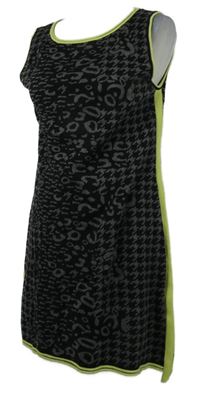 Dámske čierno-sivé vzorované svetrové šaty s limetkovymi pruhmi Comma