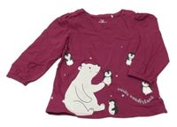 Vínové tričko s mědvědem a tučňáky Topomini