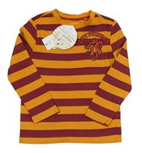 Hořčicovo-vínové pruhované triko s potiskem - Harry Potter 