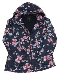 Tmavomodrá šušťáková jarná parka s motýly a kapucňou