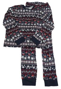 Nové - tmavomodro-bílo-červené vánoční pyžamo s obrázky a norským vzorem Pepperts