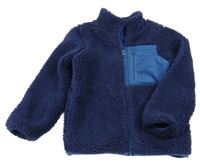 Tmavomodrá huňatá podšitá bunda s kapsou lupilu