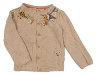 Oranžový prepínaci sveter s kvietkami a líškou Tu