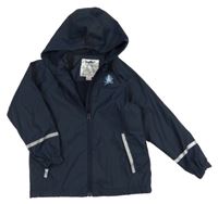 Tmavomodrá nepromokavá jarná bunda s chobotnicí a kapucňou lupilu