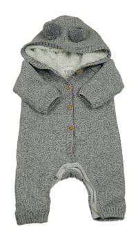 Šedá melírovaná pletená zateplená kombinéza s kapucí F&F