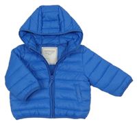 Modrá šusťáková prošívaná lehká zateplená bunda s kapucí Mothercare