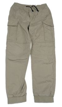 Světlehnědé plátěné cargo cuff kalhoty s úpletovým pasem H&M