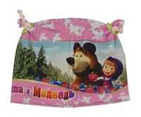 Růžová čepice s listy - Máša a medvěd