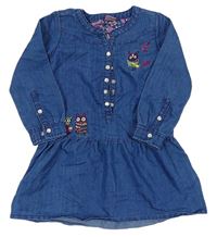 Modré rifľové košeľové šaty so sovičkami Kiki&Koko