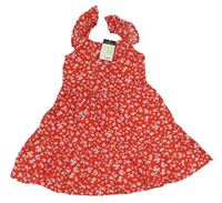Červené plátěné šaty s kytičkami Primark