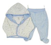 2set - Bílo-světlemodrý hvězdičkovaný sametový kabátek s kapucí + polodupky C&A