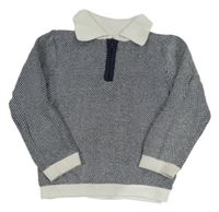 Tmavomodro-biely melírovaný sveter s golierikom Mothercare