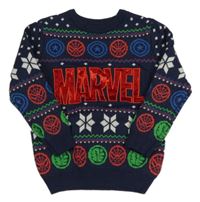 Tmavomodrý sveter s hrdinami Marvel