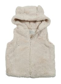 Svetloružová kožušinová zateplená vesta s kapucňou F&F