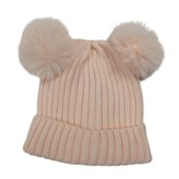 Broskvová žebrovaná pletená čepice s bambulemi Primark