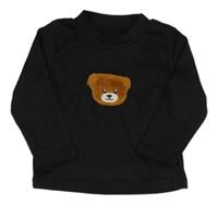 Černé žebrované triko s medvídkem