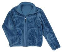 Modrá chlpatá podšitá obojstranná bunda