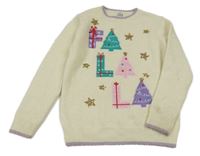 Smetanový vánoční svetr s nápisem a hvězdami Festive Fun