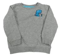 Sivá melírovaná mikina s dinosaurom a vreckom Bluezoo