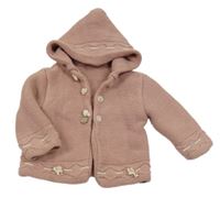 Světlerůžový propínací svetr s kapucí 