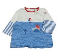 Modro-biele pruhované tričko s mořskými živočichy