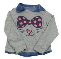 Sivá mikina s košilovou vsadkou a mašlou Palomino