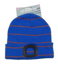 Nové - Modro-oranžová pruhovaná pletená čepice na led světlo