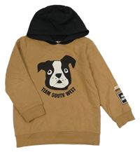 Béžovo-černá mikina s pejskem a kapucí Topolino