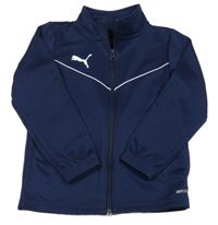 Tmavomodrá sportovní funkční propínací mikina s logem a stojáčkem Puma