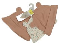 Nové - 3x - 2x Starorůžová + 1x kytičkovaná čepice M&S