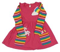 Růžovo-pruhované bavlněné šaty s jednorožcem 