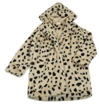 Béžovo-černá vzorovaná kožešinová podšitá bunda s kapucí 