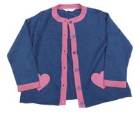 Tmavomodro-ružový prepínaci sveter so srdiečkami M&Co