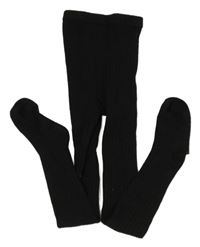 Černé žebrované punčocháče 