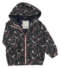 Tmavomodrá šusťáková jarní bunda s jednorožci a kapucí M&S