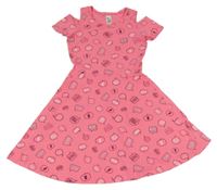 Neónově ružové šaty s nápismi C&A