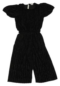 Černo-stříbrný sametový culottes kalhoty Lindex